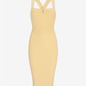Express Pale Yellow Ribbed Midi Dress